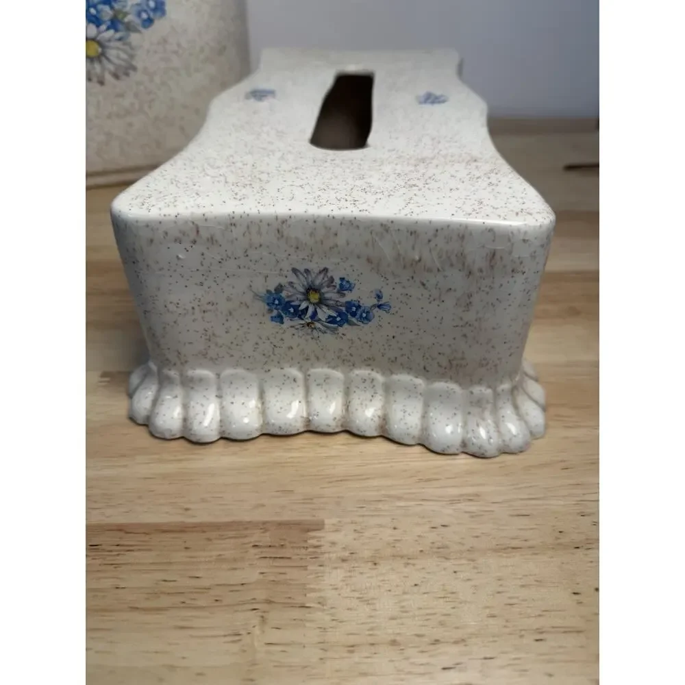 VTG 1983 Gator Mold Ceramic Vanity Bathroom Set of 3 Speckled Blue Floral